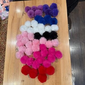 Fluffy Faux Fur Pom Pom Keychain Bag Charm Blue Purple Pink Red White Black (51)